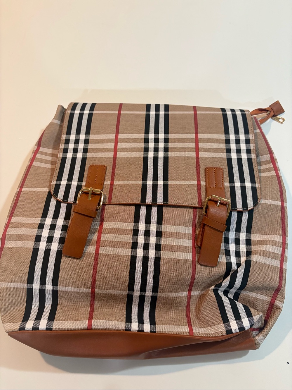 LOULOU Classic Plaid Women's Backpack - Tan Plaid with Brown Trim |NEW
